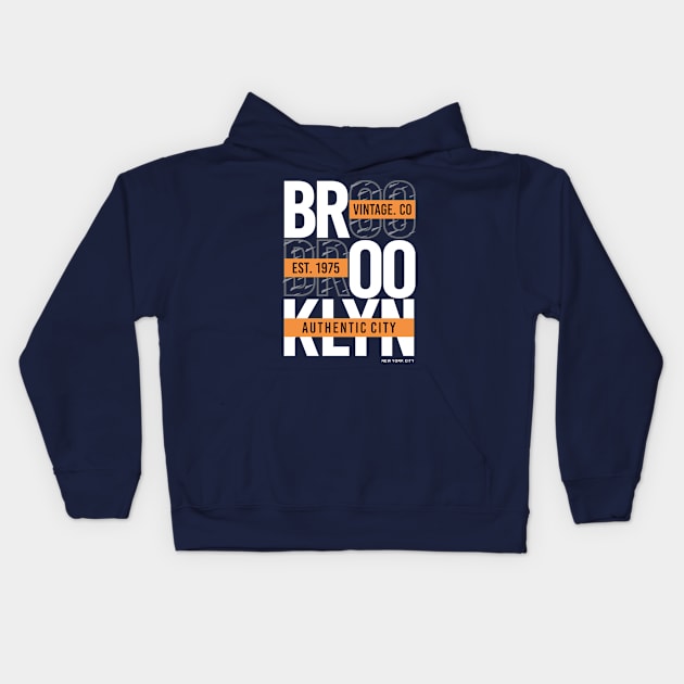 Brooklyn vintage authentic city 1975 Kids Hoodie by Teefold